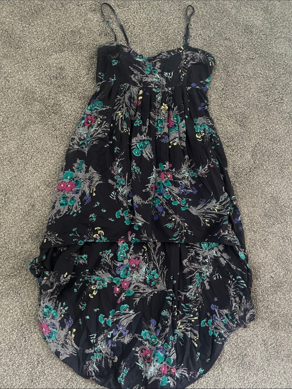Black Floral High-Low Spaghetti Strap Dress